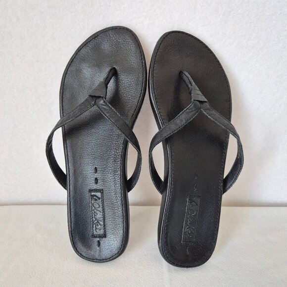 Olukai Hulali Black Leather Women's Flip Flop Slid-On Thong Sandal - Picture 1 of 9